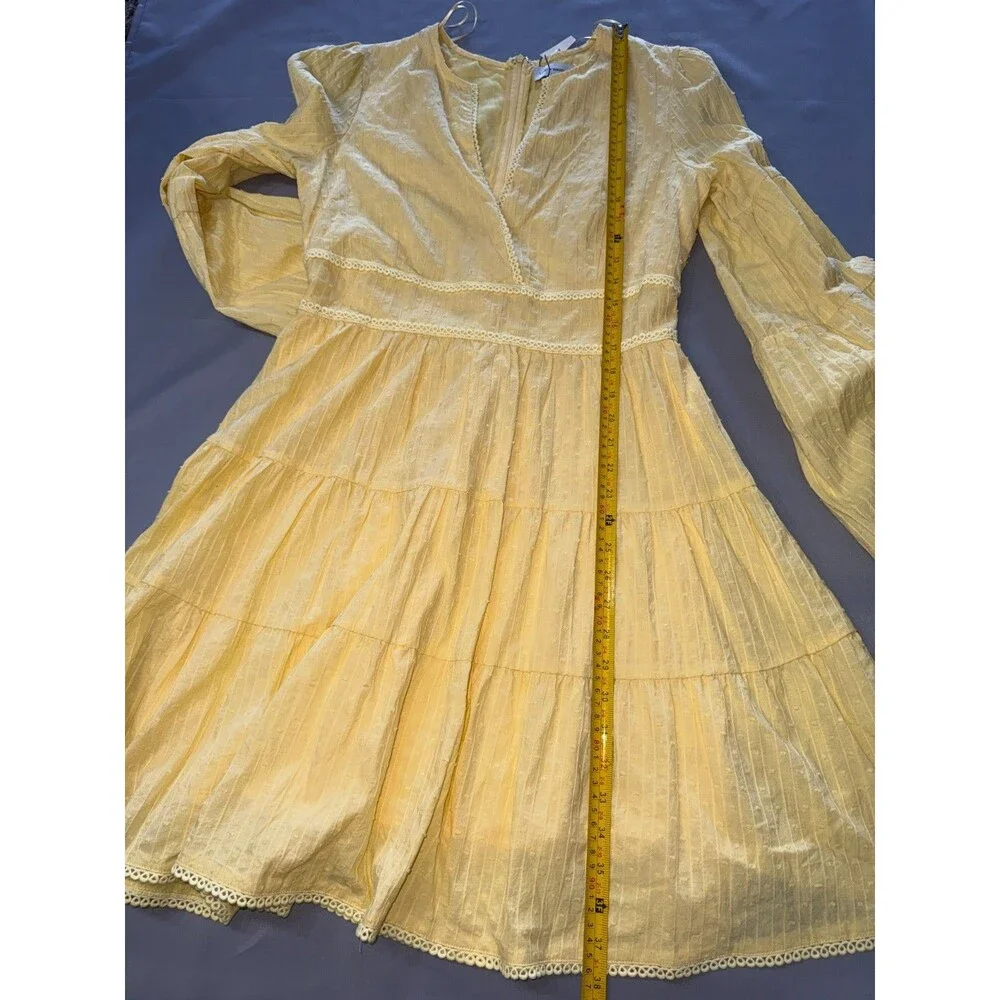 Lost + Wander Yellow V-neck Flared Sleeves Fit & Flare Tier Dress Size M
